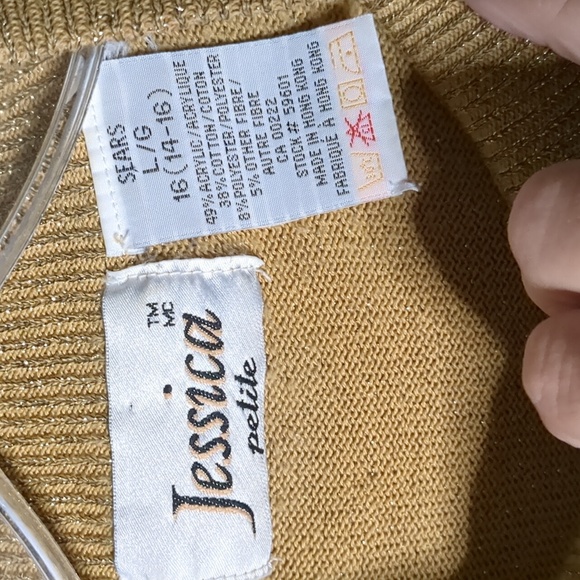 vintage JESSICA* gold lamé long sleeve mock neck lightweight sweater top. XL - Picture 6 of 10